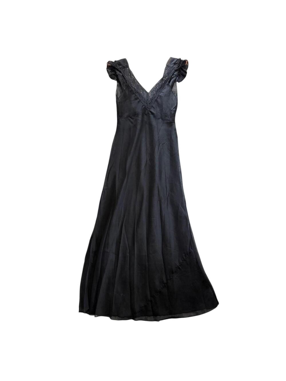 1960s Vintage Black Chiffon Nightgown, Lace Trim, Sheer Lingerie
